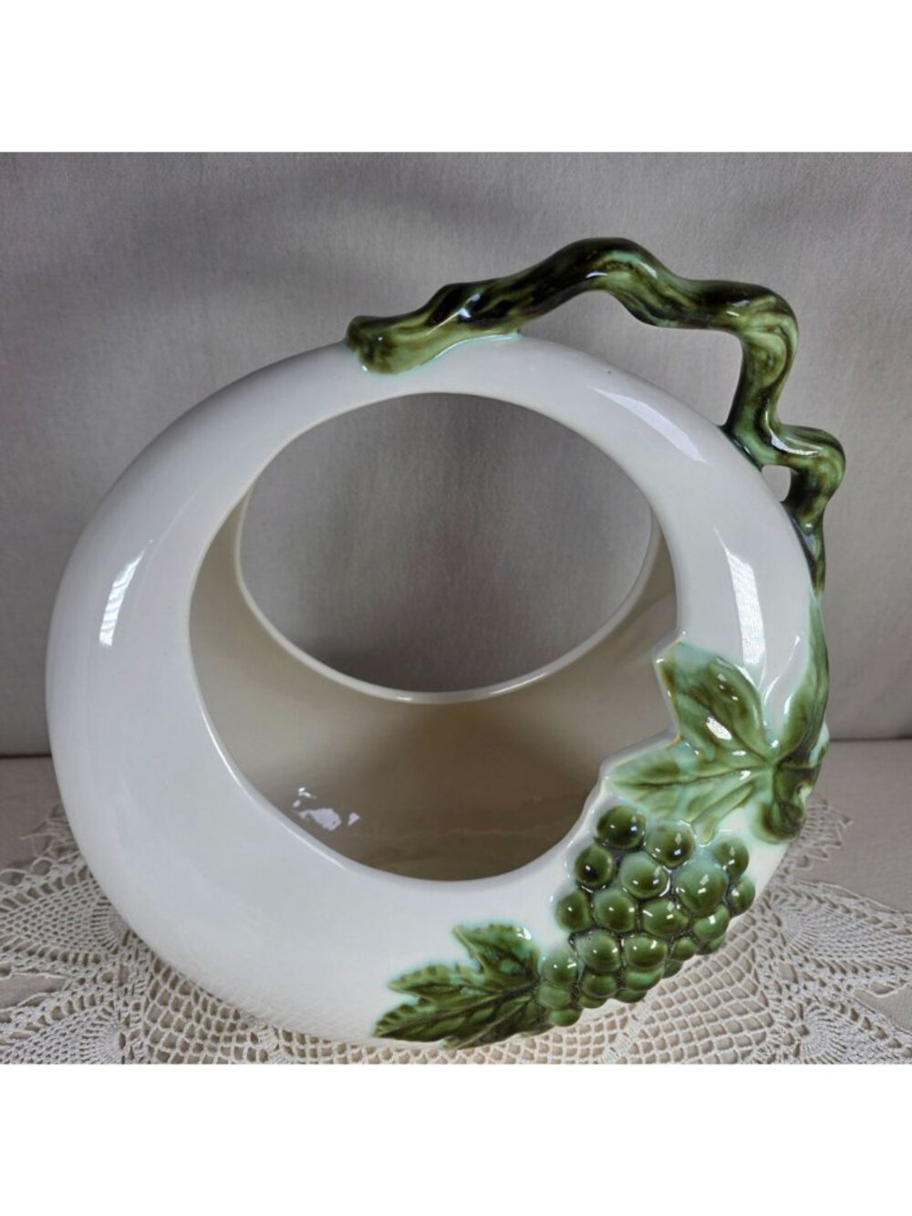 Hull Pottery Tokay Moon Basket Planter MCM Ceramic Grapevine Design 11" Tall - Picture 2 of 6
